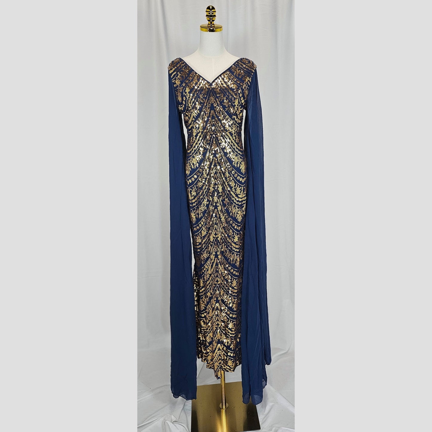 Glamorous and Gold Embroidered Long Sleeve Dress