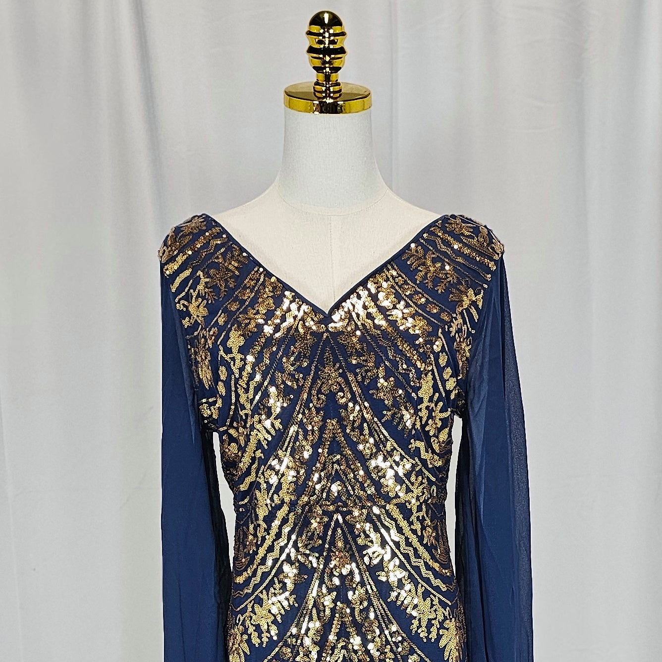 Glamorous and Gold Embroidered Long Sleeve Dress