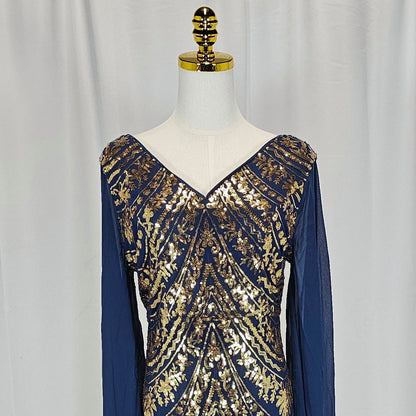 Glamorous and Gold Embroidered Long Sleeve Dress