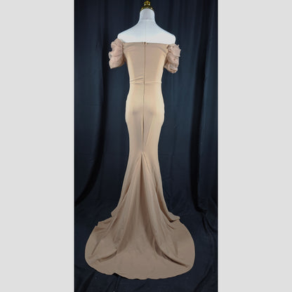 Chic Mirage: Flirty Off-Shoulder Goddess Gown