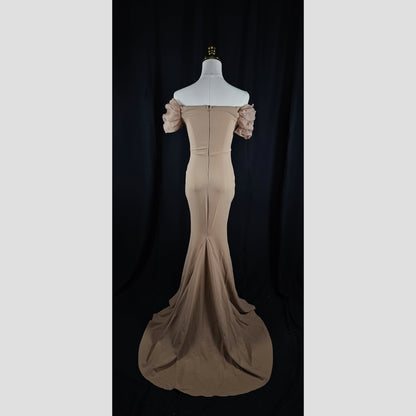 Chic Mirage: Flirty Off-Shoulder Goddess Gown
