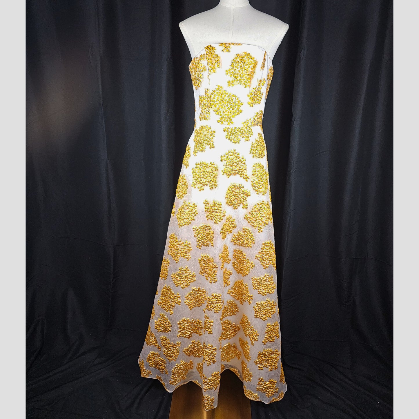 Golden Whimsy Strapless Maxi Dress: Shine Bright Tonight!