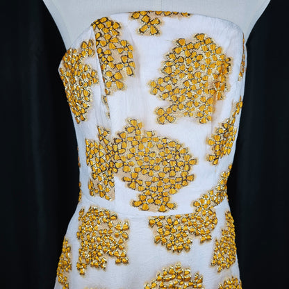 Golden Whimsy Strapless Maxi Dress: Shine Bright Tonight!