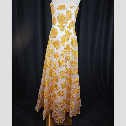 Golden Whimsy Strapless Maxi Dress: Shine Bright Tonight!