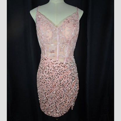 Sparkle & Sway: Enchanting Blush Sequin Dress