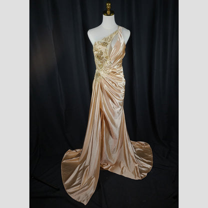 ilded Dreams One-Shoulder Evening Gown