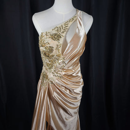 ilded Dreams One-Shoulder Evening Gown
