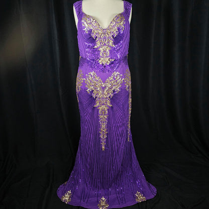 Royal Velvet Goddess Gown - Dazzle in Purple & Gold!