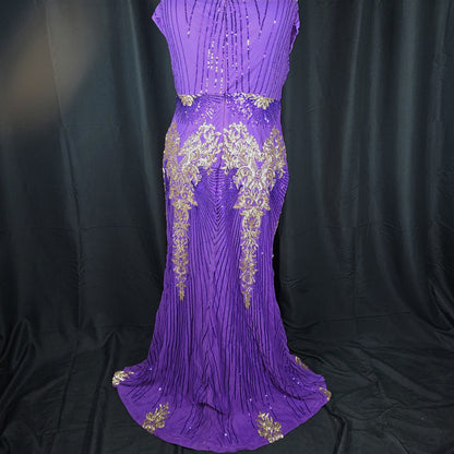 Royal Velvet Goddess Gown - Dazzle in Purple & Gold!