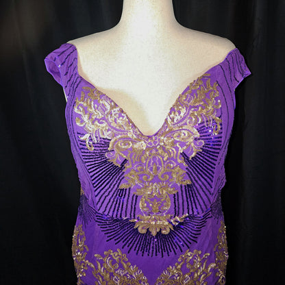 Royal Velvet Goddess Gown - Dazzle in Purple & Gold!