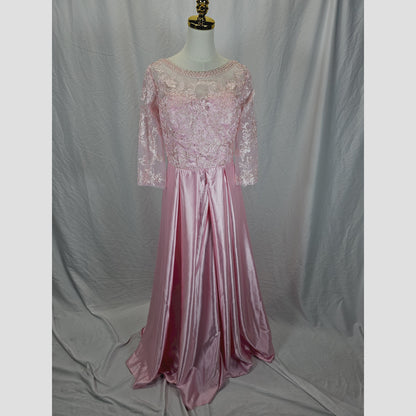 Elegant Pink Lace Long-Sleeve Gown for Special Occasions