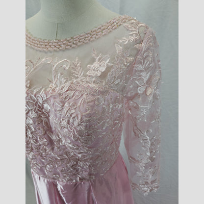 Elegant Pink Lace Long-Sleeve Gown for Special Occasions