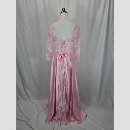 Elegant Pink Lace Long-Sleeve Gown for Special Occasions