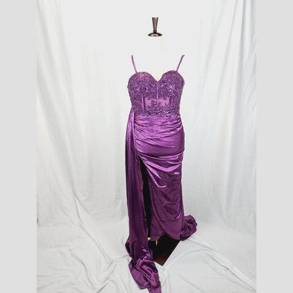 Elegant Purple Satin Maxi Dress with Lace Back for Special Occasions