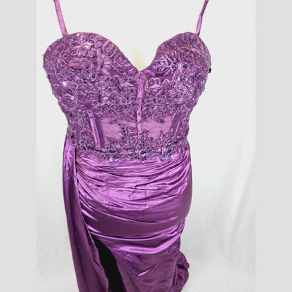 Elegant Purple Satin Maxi Dress with Lace Back for Special Occasions