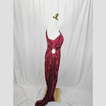 Elegant Burgundy Pleated Maxi Dress for Formal Occasions