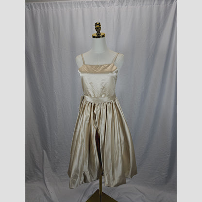 Chic Cream Satin Bow Back Mini Dress for Parties & Dates