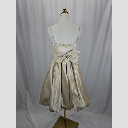Chic Cream Satin Bow Back Mini Dress for Parties & Dates