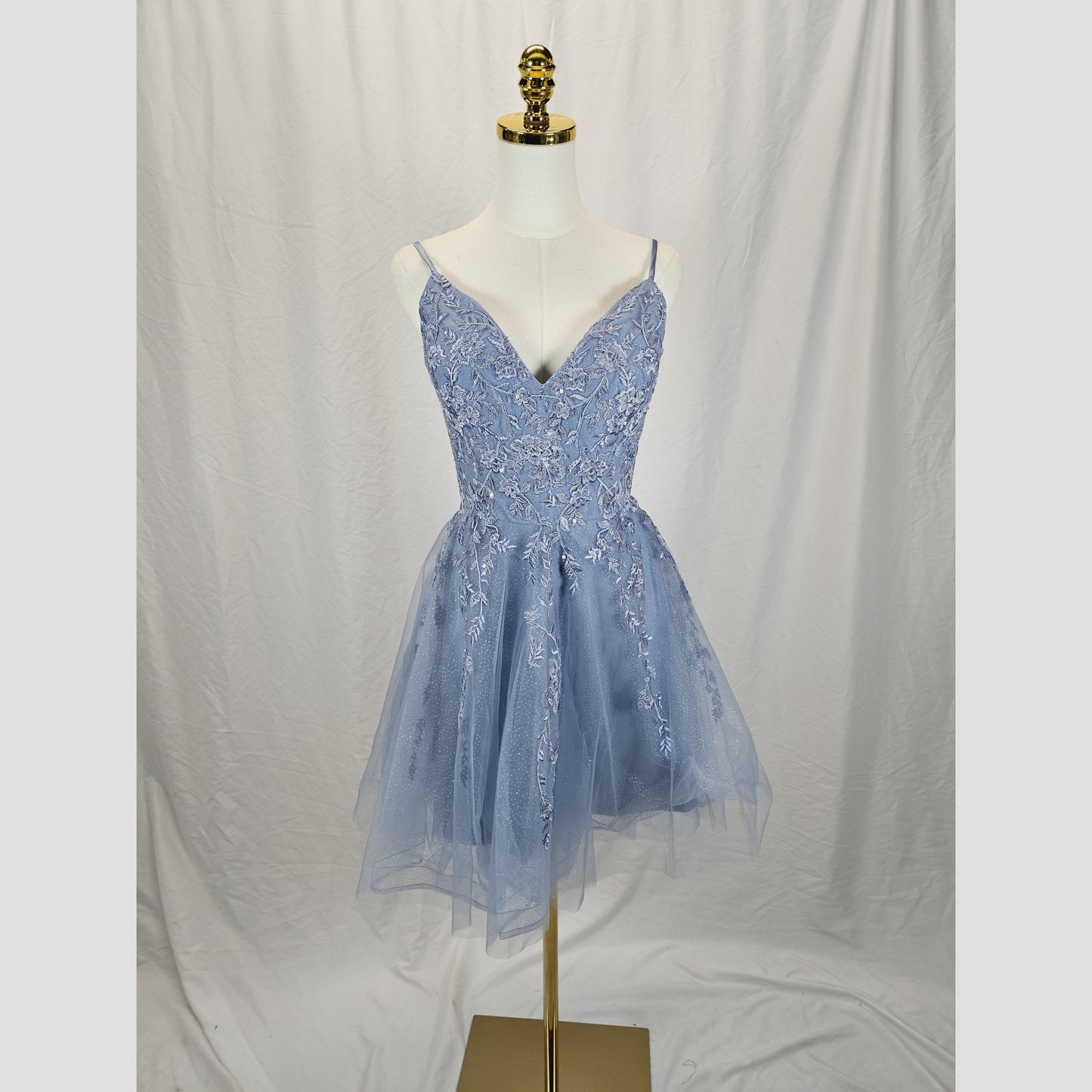 Charming Blue Floral Lace Dress for Weddings & Parties