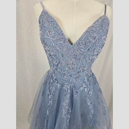 Charming Blue Floral Lace Dress for Weddings & Parties