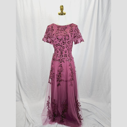 Elegant Floral Embroidered Evening Gown in Blush Pink for Special Occasions
