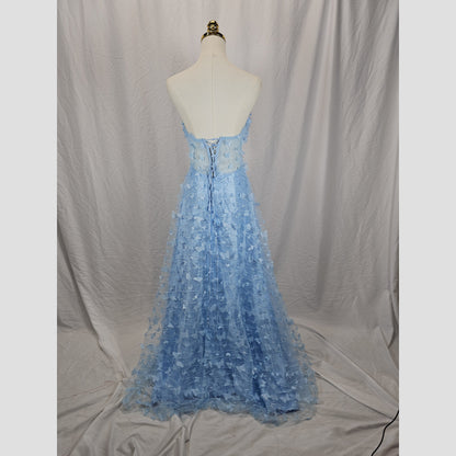 Elegant Blue Butterfly Lace Gown for Special Occasions