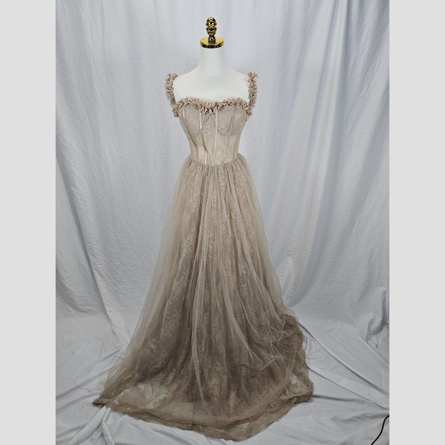 Elegant Lace Maxi Dress with Ruffled Sleeves – Perfect for Weddings