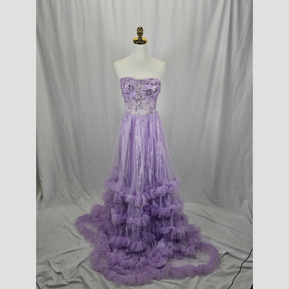 Elegant Lavender Strapless Tulle Evening Gown for Formal Events