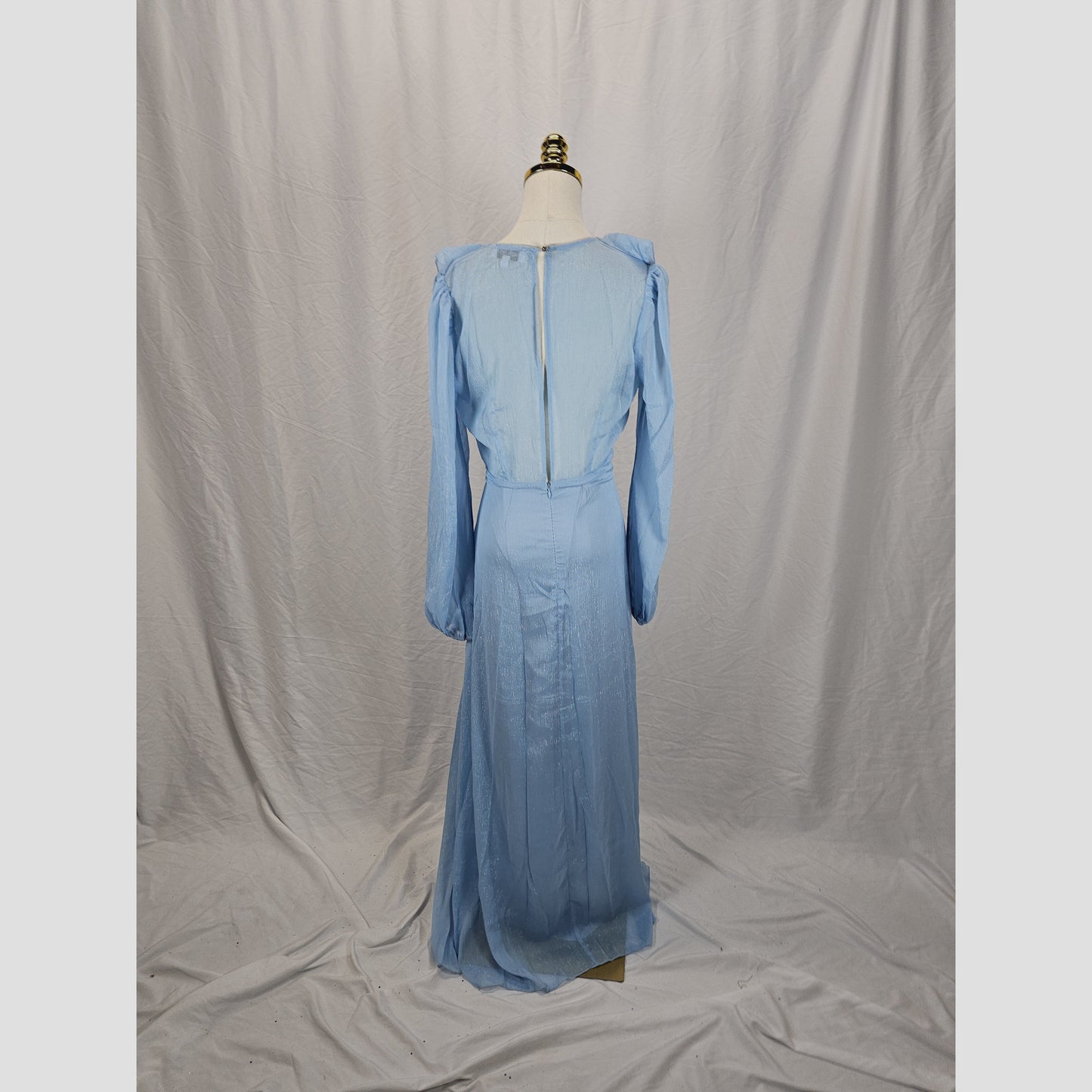 Elegant Blue Chiffon Midi Dress with Sheer Sleeves for Special Occasions