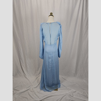 Elegant Blue Chiffon Midi Dress with Sheer Sleeves for Special Occasions