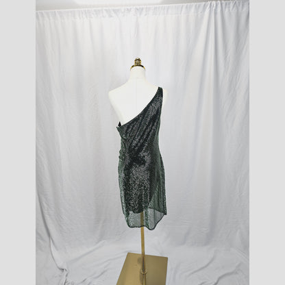 Glamorous Green One-Shoulder Sequin Mini Dress for Parties