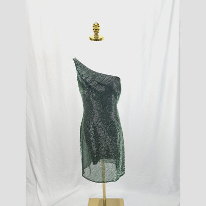 Glamorous Green One-Shoulder Sequin Mini Dress for Parties