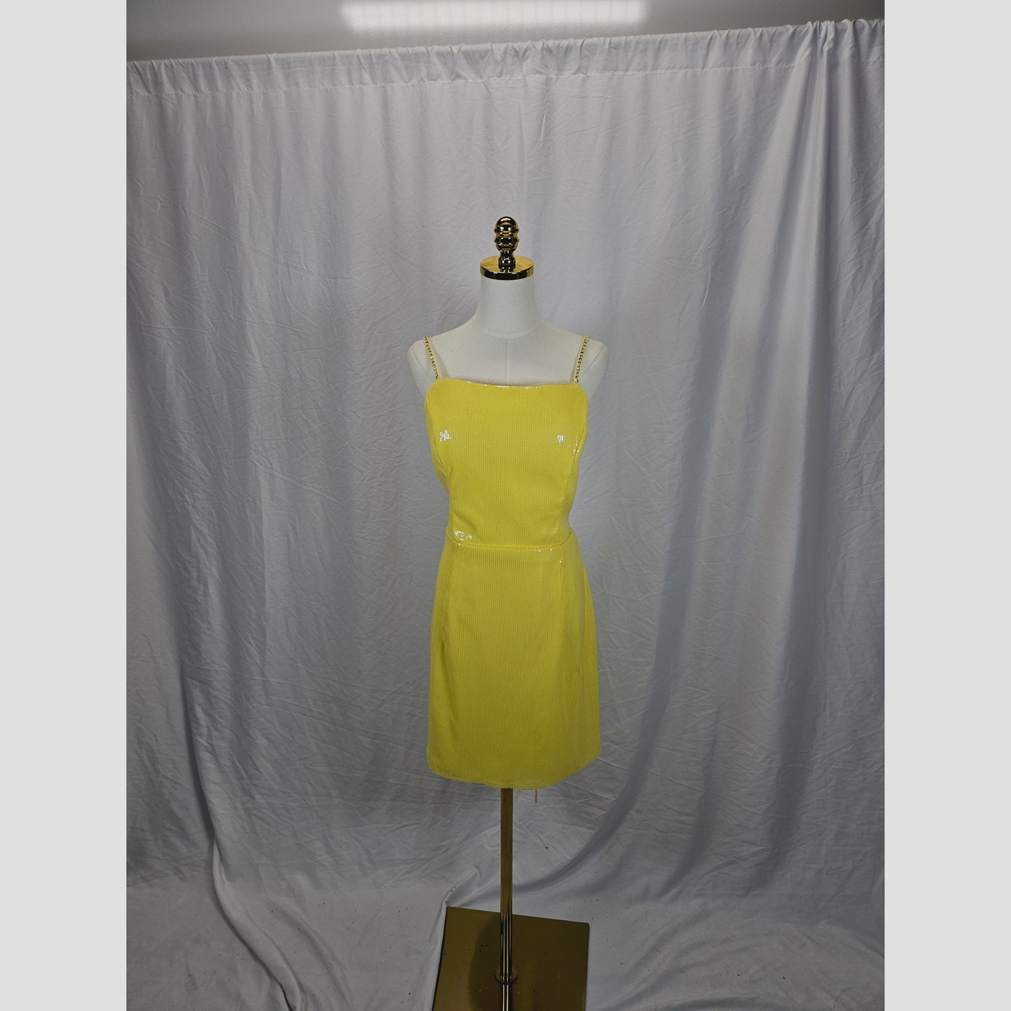 Dazzling Yellow Sequin Mini Dress with Criss-Cross Back