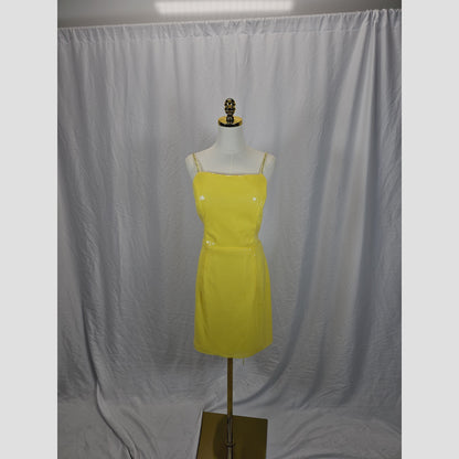 Dazzling Yellow Sequin Mini Dress with Criss-Cross Back