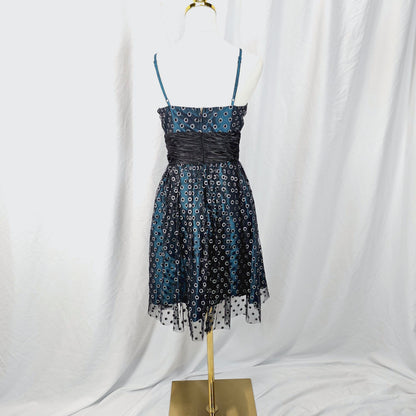 Dazzling Midnight Frock with Mesmerizing Mesh Magic