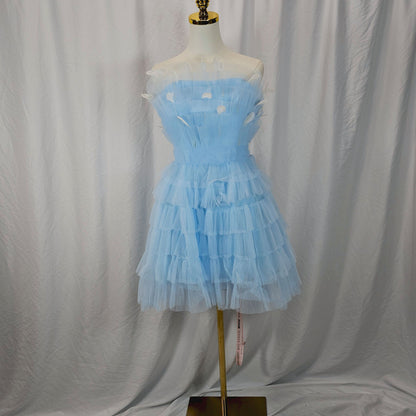 Show-Stopping Sky Blue Ruffled Tulle Party Dress