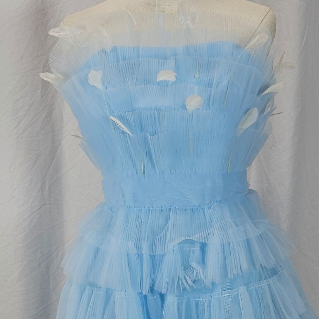 Show-Stopping Sky Blue Ruffled Tulle Party Dress