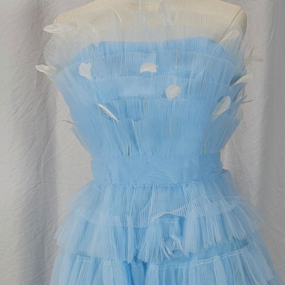 Show-Stopping Sky Blue Ruffled Tulle Party Dress