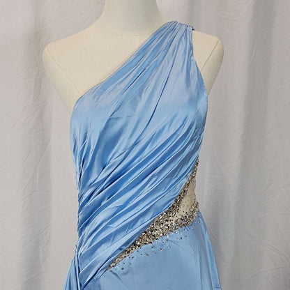 Dazzling Sky Blue Glam Satin Gown for Red Carpet Moments