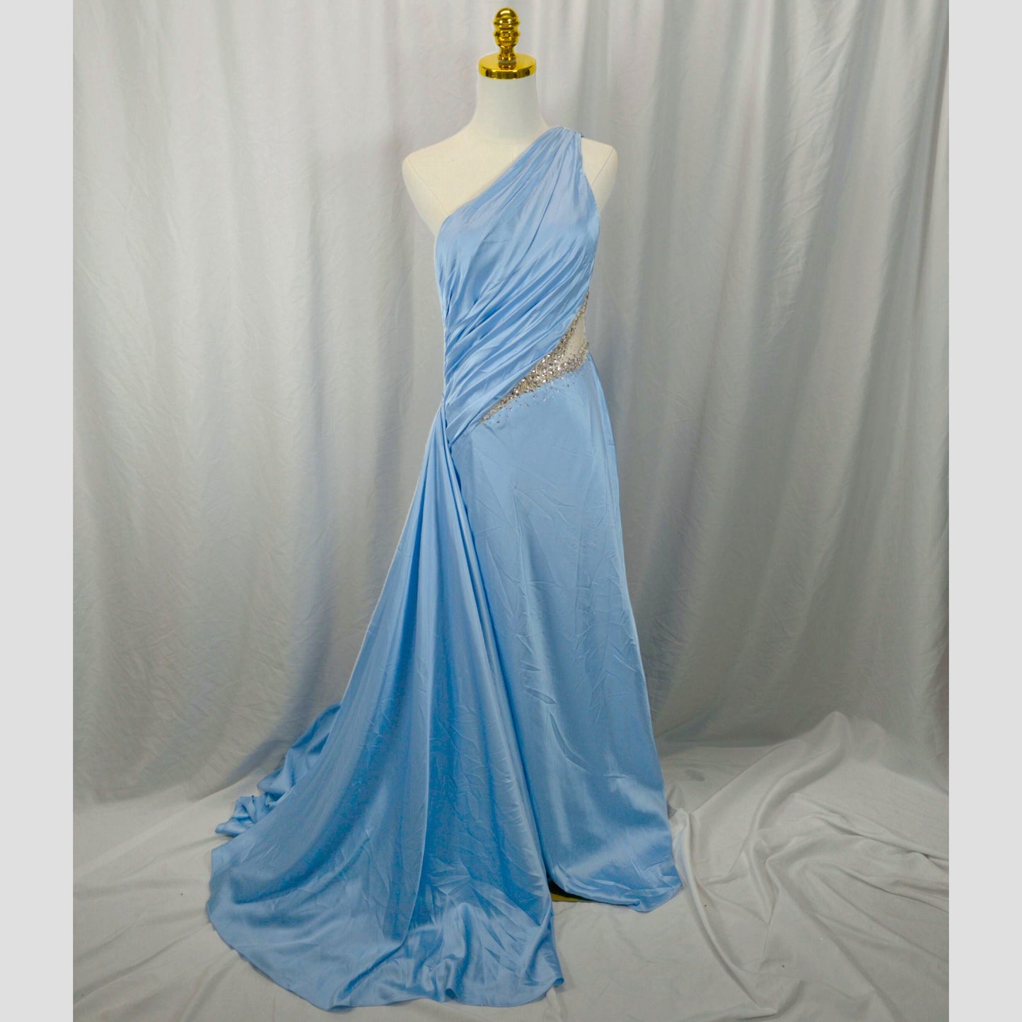 Dazzling Sky Blue Glam Satin Gown for Red Carpet Moments