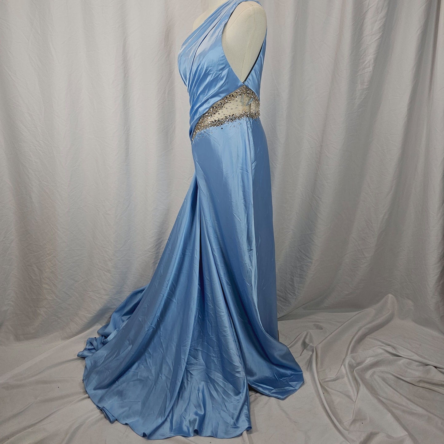 Dazzling Sky Blue Glam Satin Gown for Red Carpet Moments