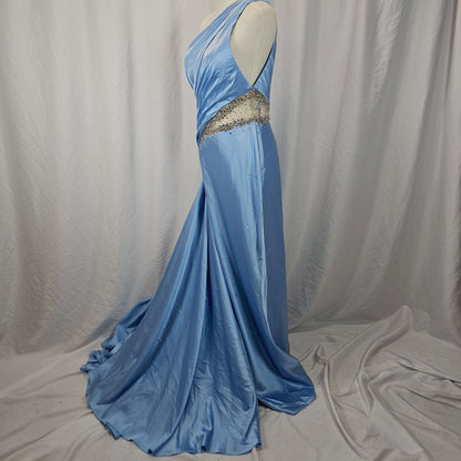 Dazzling Sky Blue Glam Satin Gown for Red Carpet Moments