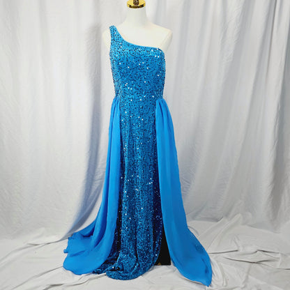 Dazzling Oceanic Sequin Gown with Show-Stopping Flow