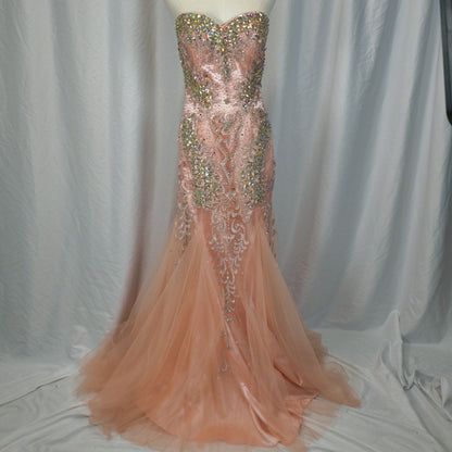 Dazzling Blush Beaded Tulle Gown for Unforgettable Nights