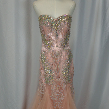 Dazzling Blush Beaded Tulle Gown for Unforgettable Nights
