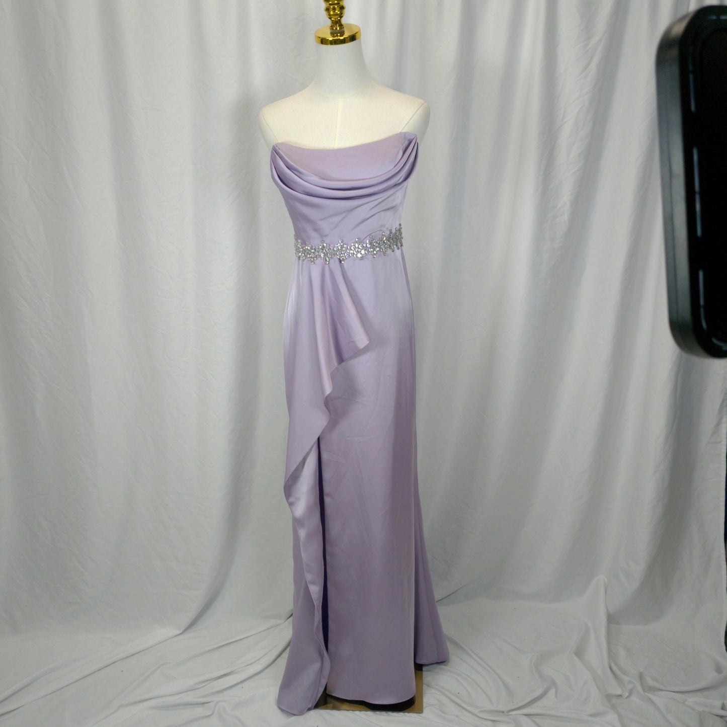 Dazzling Lavender Satin Gown with Glamorous Embellishments