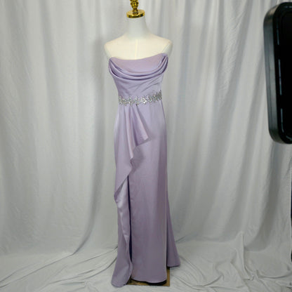 Dazzling Lavender Satin Gown with Glamorous Embellishments