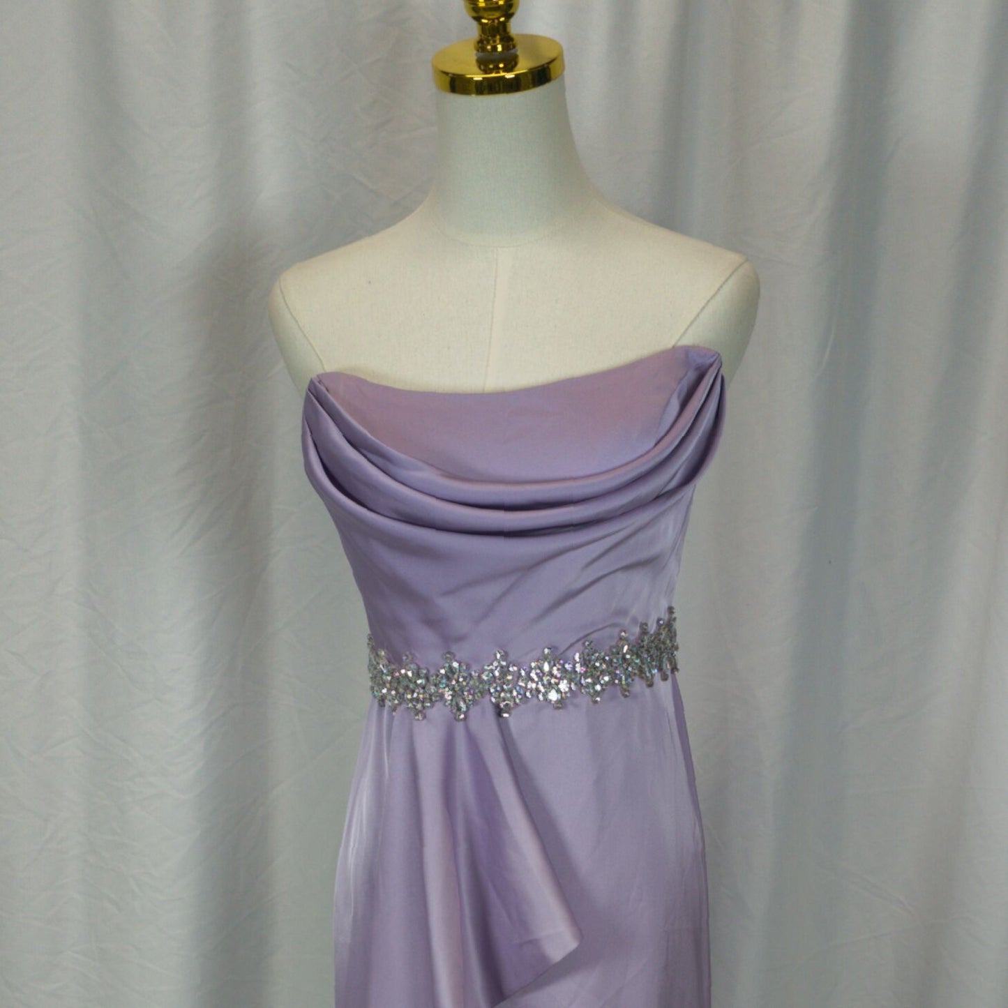 Dazzling Lavender Satin Gown with Glamorous Embellishments