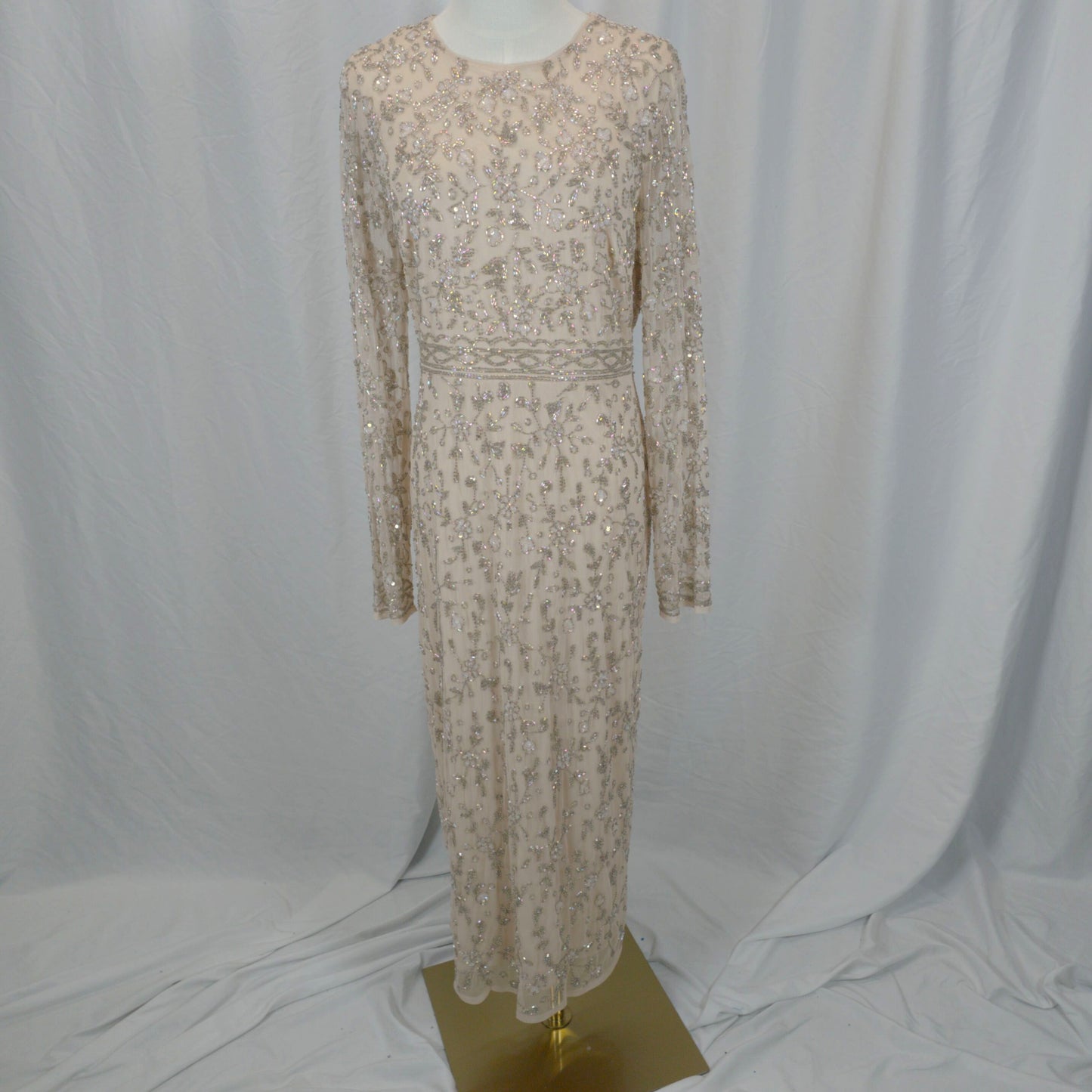 Dazzling Beaded Champagne Maxi Dress for Gala Nights