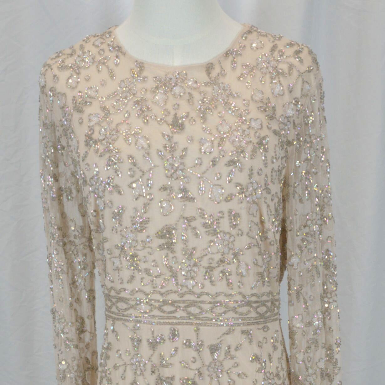 Dazzling Beaded Champagne Maxi Dress for Gala Nights